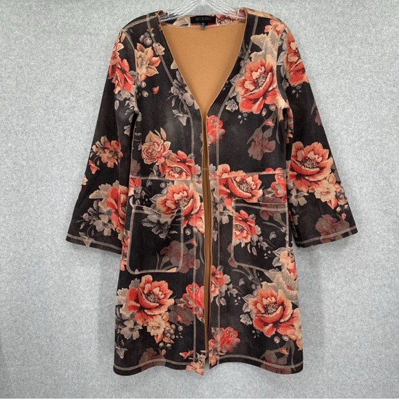 MONARC Jackets & Blazers - MONARC | Anthropology Faux Suede Floral Open Front Cardigan Size XS